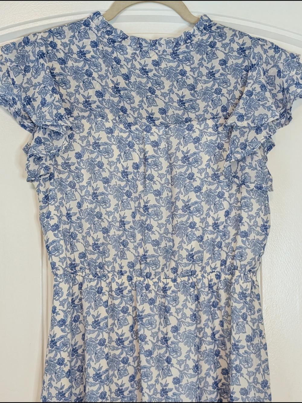 Monteau Blue and White Floral Patterned Ruffle Sleeve Dress - Picture 8 of 12